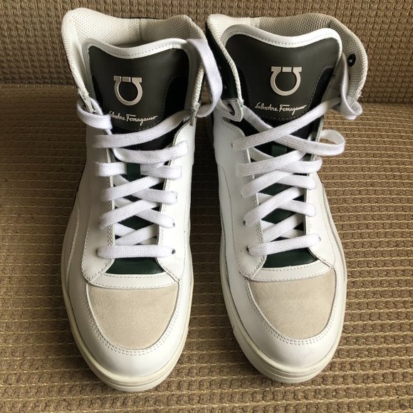 Salvatore Ferragamo Men's White Green Leather High Tops
